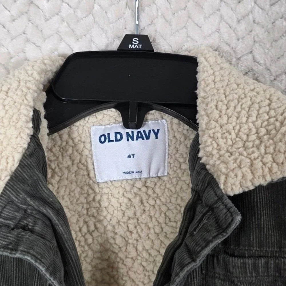 Old Navy Corduroy Shacket Sherpa Lined Heritage Green Cotton Jacket 4T Kids Fall